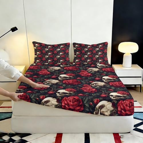 Drap housse crâne rose 90x200 microfibre matelas esthétique