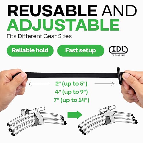 Image of Reusable Cable Ties Set 2 inch, 4 inch, and 7 inch, 10 Pieces Each - USA-Made Heavy-Duty Stretchable Fasteners - All-Weather, UV & Ozone Resistance - Fastener to Store Equipment, Declutter Garage by IDL Packaging