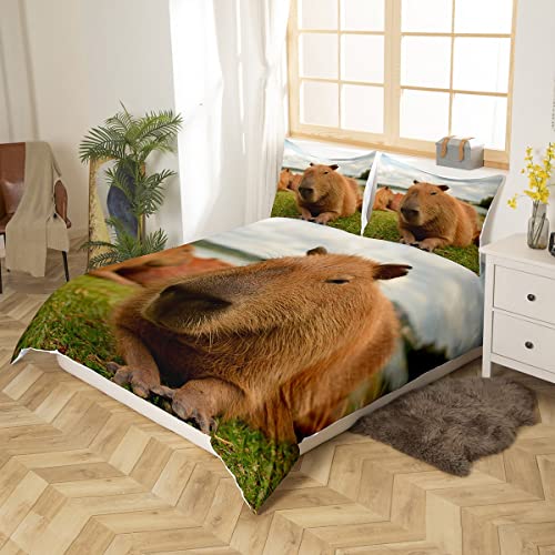 Homemissing Capybara Bettwäsche Set 135x200cm - Japanische Kirschblüten Mit Tieren - Kawaii Design