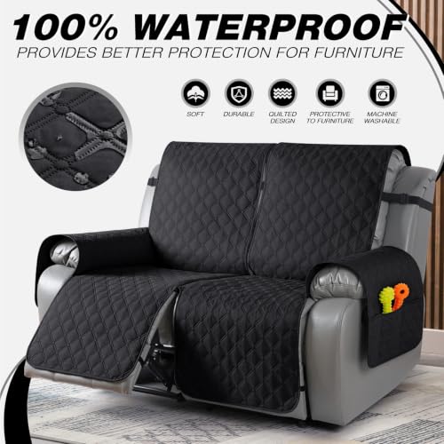 Image of TAOCOCO 100% Waterproof Loveseat Recliner Covers Reversible, Black
