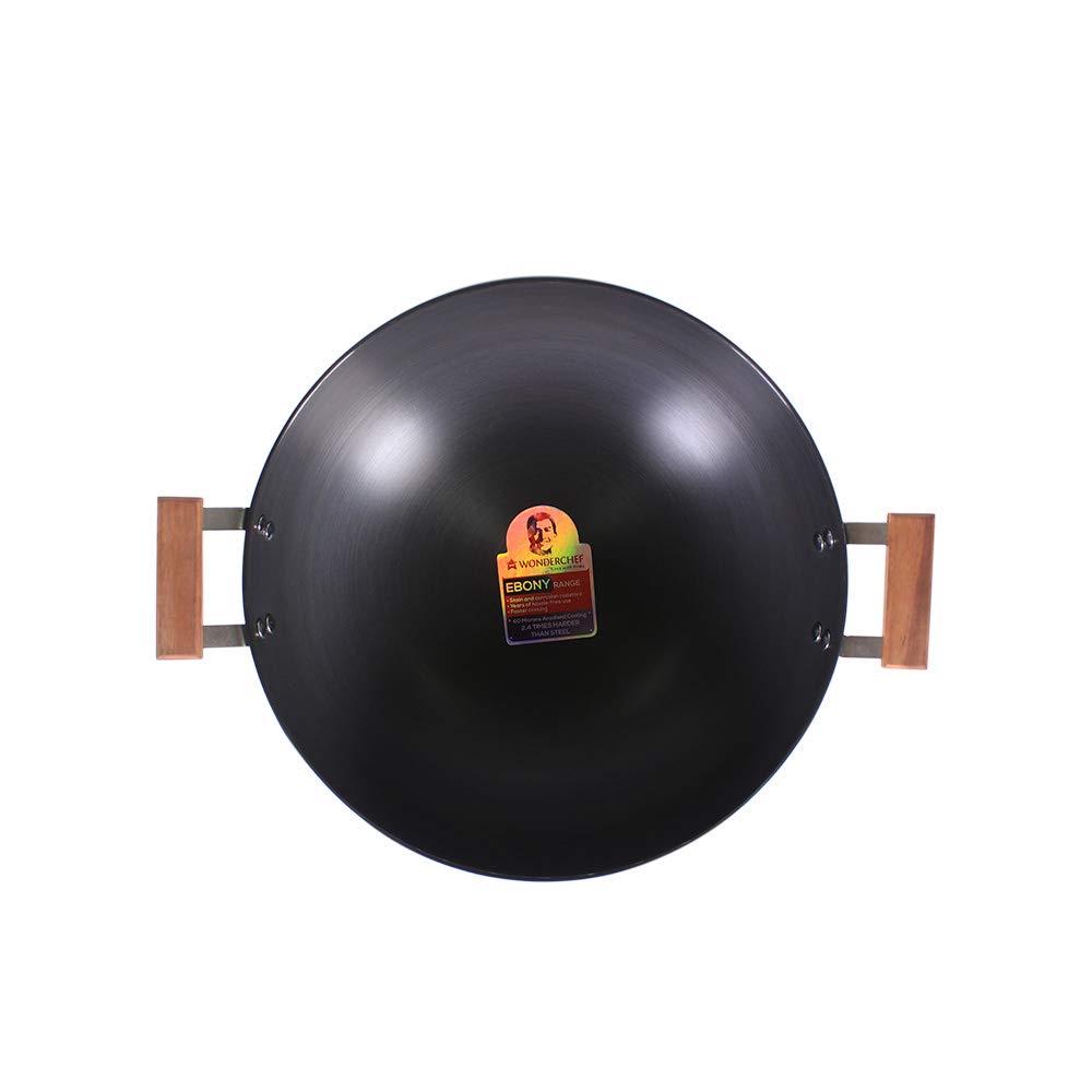 Wonderchef Ebony Aluminium Hard Anodized Deep Kadhai/Kadai with Lid - 30 cm, 6 Litre | Ideal for Sauteeing Veggies, Dal and Curries | Black - Image 4 thumbnail
