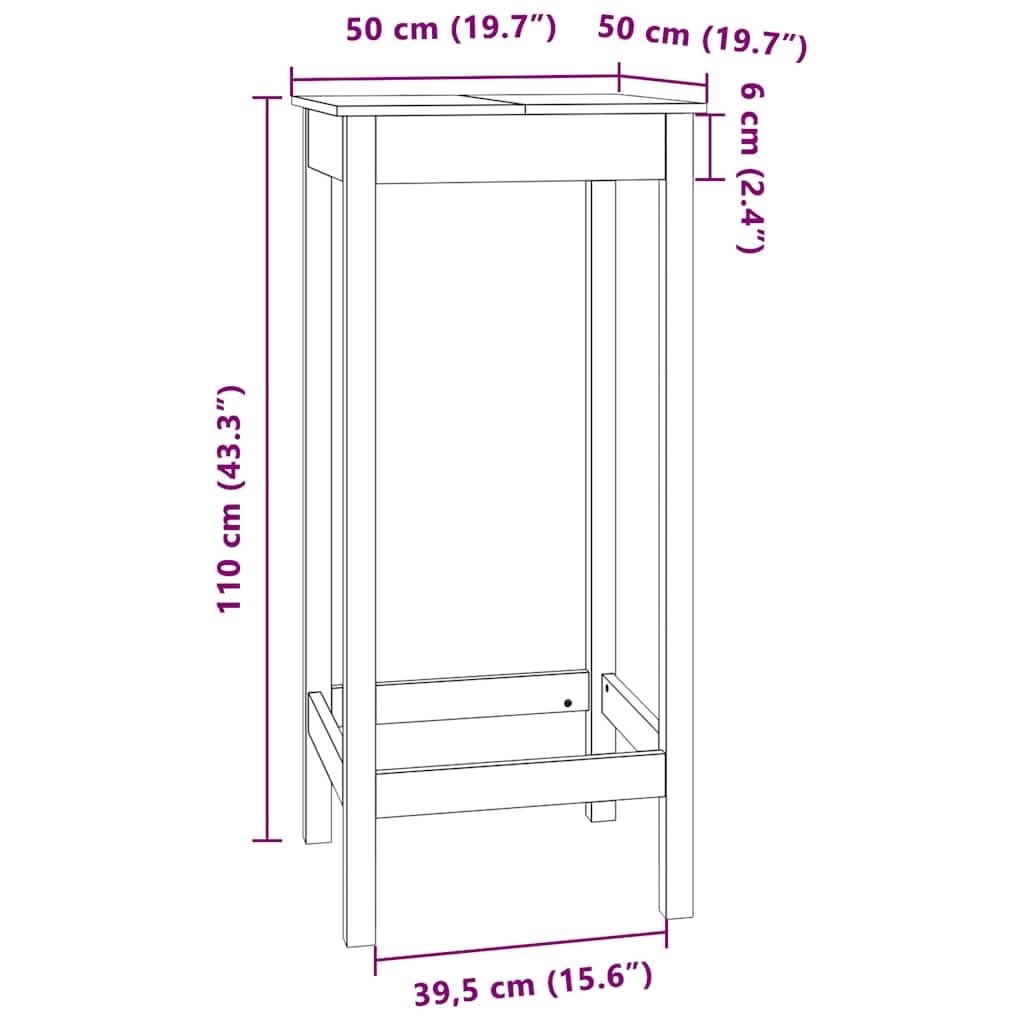 Biały stół barowy z litego drewna, 50 x 50 x 110 cm, wykonany z drewna sosnowego, do jadalni, kuchni, salonu, restauracji i bistro ze stabilnym blatem i uchwytem ściennym