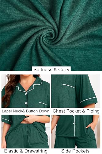 Image of Vozanet Women Plus Size Pajamas Button Down Rayon Softness PJS Classic Sleepwear Short Long Loungewear 2pcs with Pockets