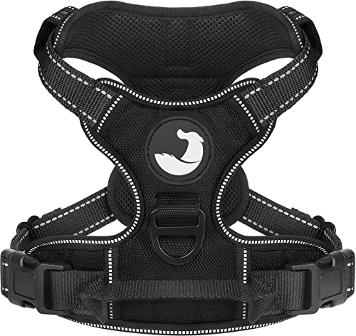 Joytale Harnais Chien, Harnais Anti Traction Réglable pour Grand Taille Chien, Réfléchissant Respirante Gilet avec Attache Devant et Poignée Contrôle Sécurité pour Marche Dressage, L, Noir