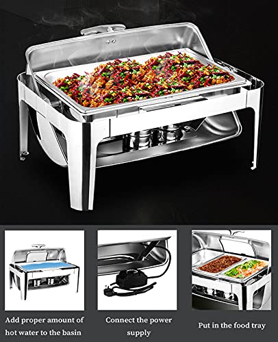 DBMGB Chafing Dish Edelstahl Warmhaltebehälter Essen Professionel Speisewärmer Elektrisch, Buffetwärmer mit 180° Rolltop… – Bild 7