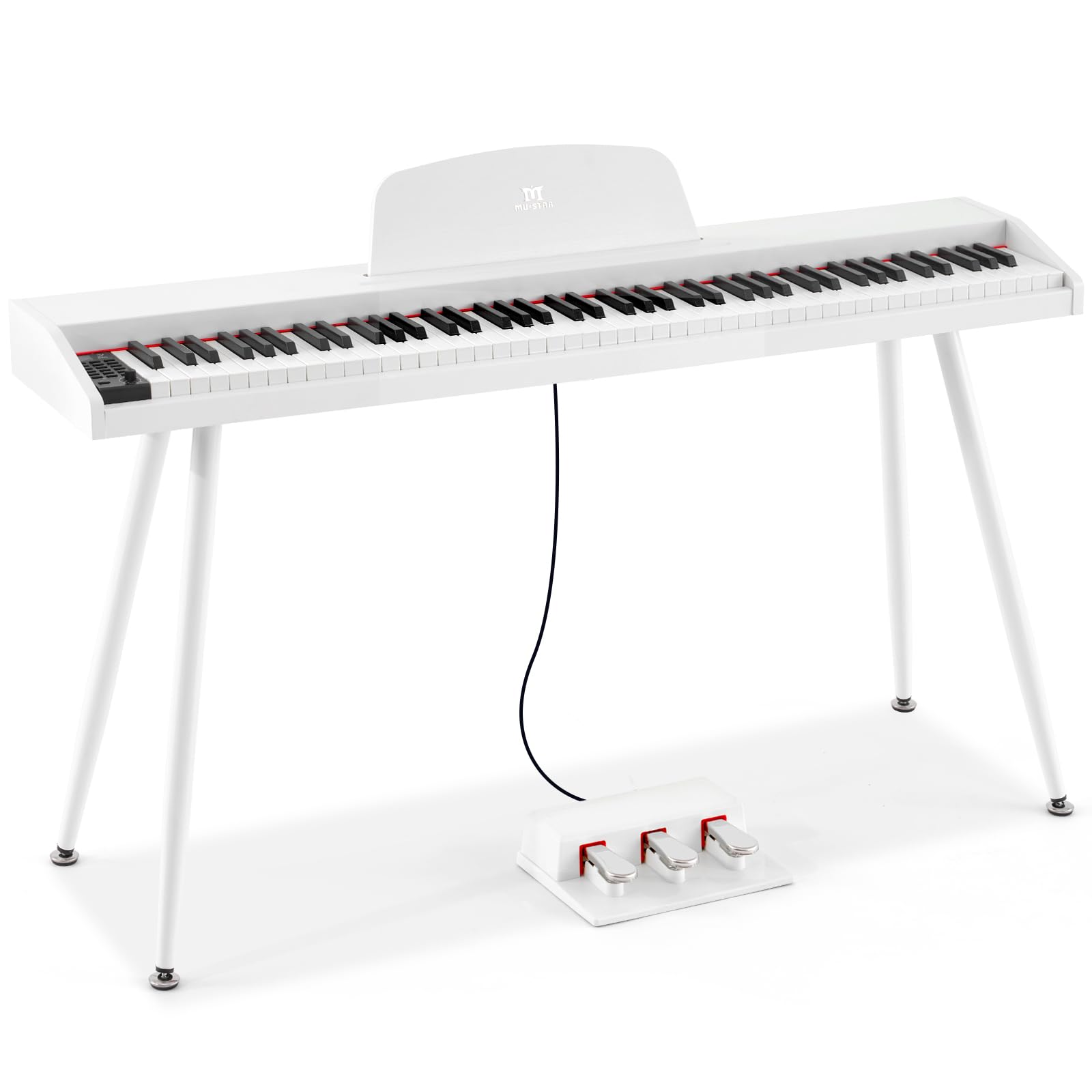 MUSTAR Piano numérique 88 touches pour débutants, clavier piano taille complète avec 3 unités de pédale, piano électrique portable, piano numérique pour la maison avec MIDI-USB et support, blanc