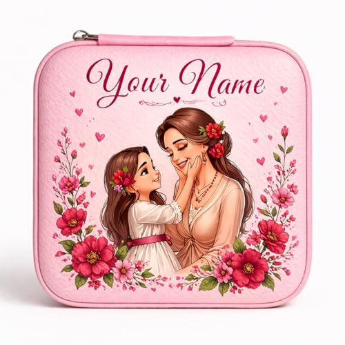 Image of PRIMIT Personalized Jewelry Box with Name & Birth Flower - Custom Travel Jewelry Organizer Case - Bridesmaid, Birthday, Christmas Gift for Women & Girls (Mothers Day)