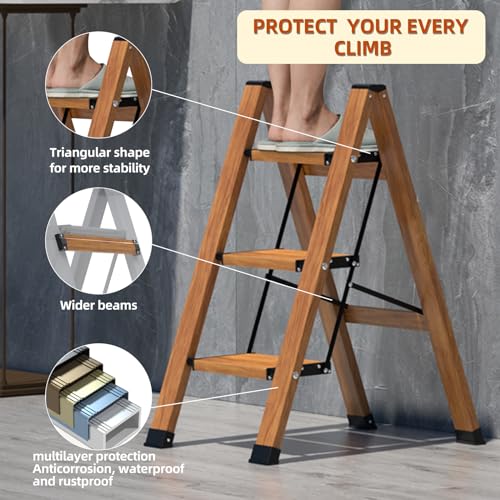 2stepladderfoldingstepstoolwithantislipsturdyandwidepedallightweight330lbsportablealuminumwoodgrainshelfforhouseholdandkitchenspacesaving Urban Country Home Decor 2 step ladder folding step stool with anti slip sturdy and wide pedal lightweight 330lbs portable aluminum woodgrain shelf for household and kitchen space saving urban country home decor