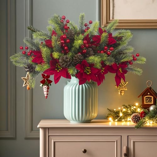 8PCS-Artificial-Flowers-Bouquet-Christmas-Floral-Pine-Cones-Red-Fake-Berry-Picks-Stems-Holly-Holiday-Floral-Picks-for-Xmas-Tree-Party-Decoration-DIY-Indoor-Table-Centerpieces 8PCS Artificial Flowers Bouquet Christmas Floral Pine Cones Red Fake Berry Picks Stems Holly Holiday Floral Picks for Xmas Tree Party Decoration DIY Indoor Table Centerpieces