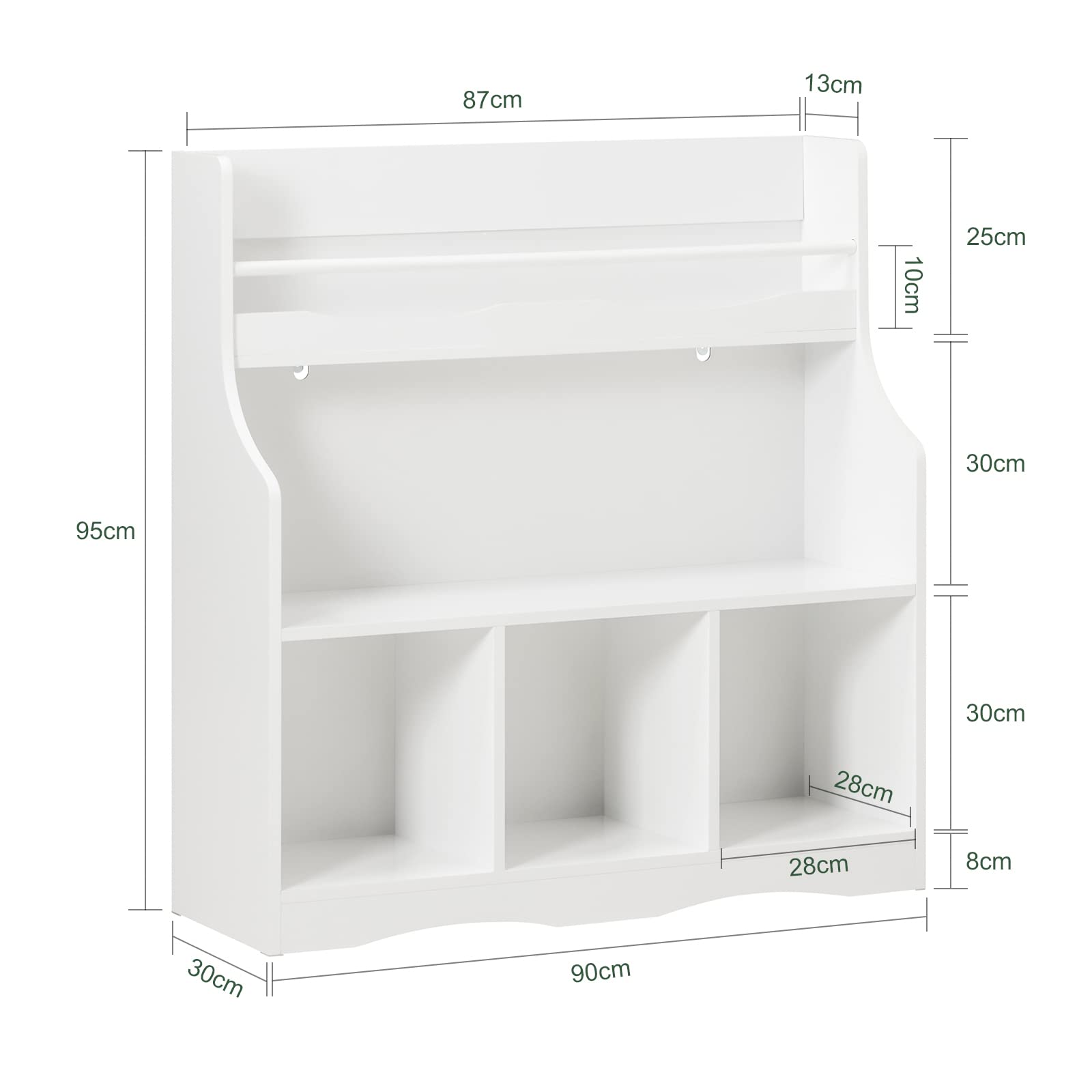 SoBuy Kinderboekenkast en Speelgoedopslag met 8 Opbergruimtes, Kinderboekenkast voor Peuter Kamer, Babyboekenkast, Kinderboekopslag, Wit 106x30x104 cm KMB55-W