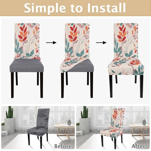 Image of SearchI Printed Dining Room Chair Covers Set of 4, Stretch Kitchen Chair Covers Washable Parsons Chair Slipcover Removable Dining Chair Protectors for Hotel,Ceremony(Floral Pattern1)