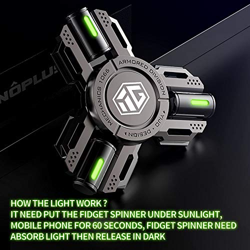 Image of Fidget Spinners, Fidget Spinner Gifts for Adults and Kids, Stress Anxiety ADHD Relief Figets Toy, Metal Finger Hand Spinner Toys with Luminous Light, Spinner Absorb Solar Light Then Release in Dark