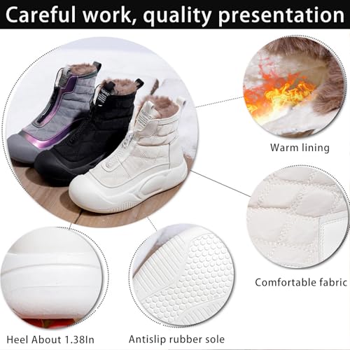 Women's Fashion Platform Front Zipper Warm Snow Boots Comfortable Round Toe Fur Lined High Top Soft Bottom Anti-Slip Waterproof Orthopedic Ankle Booties2
