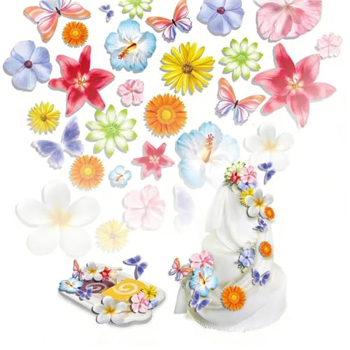 PBAHAUP Papel para Decorar Tartas, 1 Caja con 60 Hojas de Diseños Varios Florales, Adornos Creativos para Cupcakes, Postres, Fiestas de Cumpleaños y Eventos