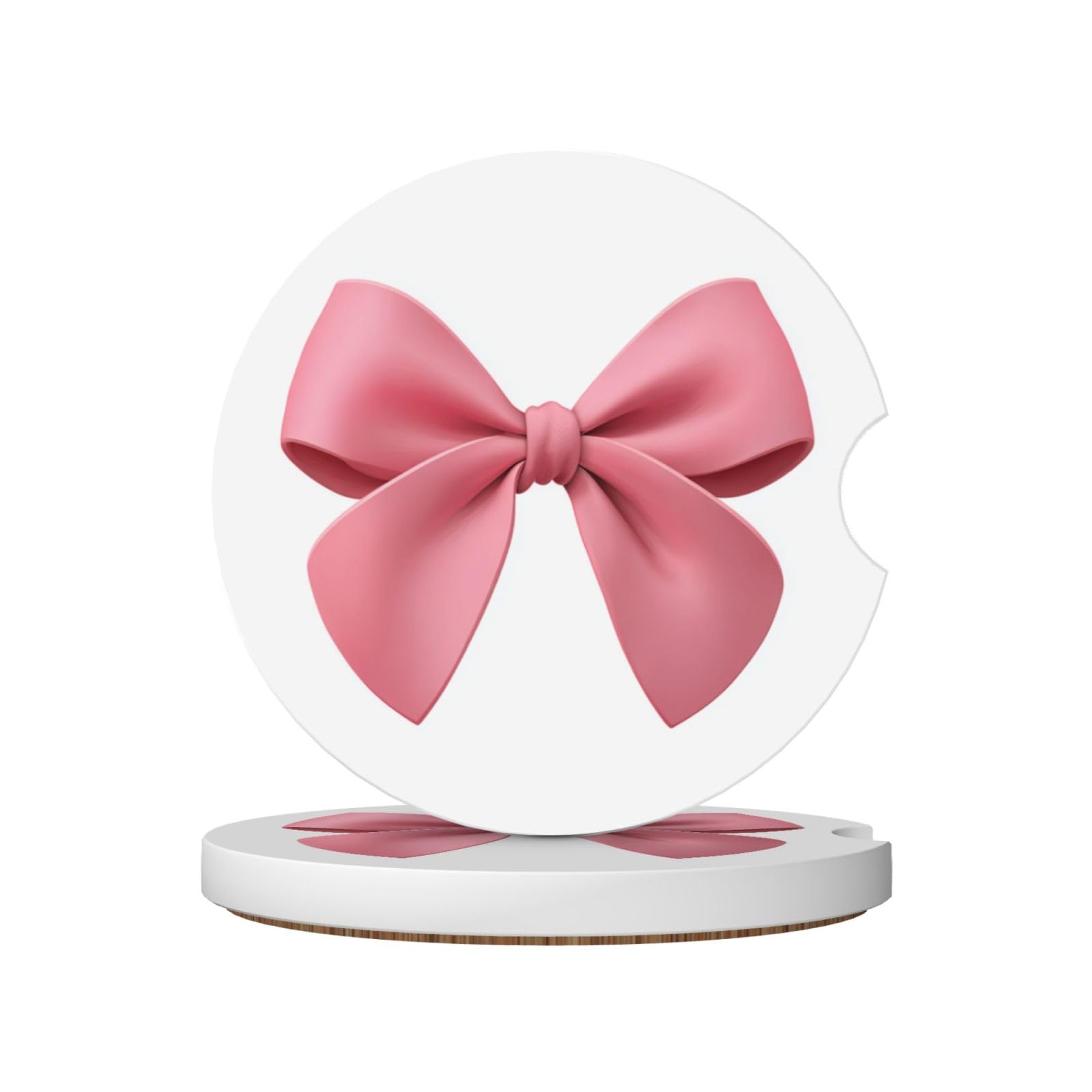 Small Pink Ribbon Bow Ceramic Coasters,2pcs