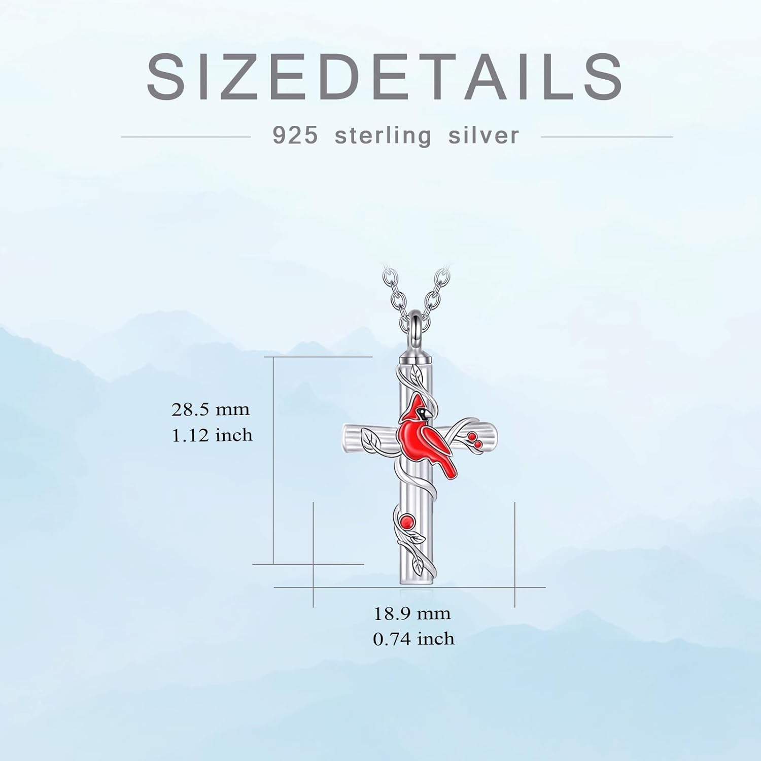 POPKIMI Red Cardinal Urn Necklace for Ashes S925 Sterling Silver Crystal Cremation Jewelry Bird Memorial