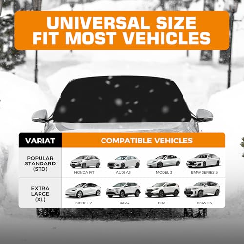 Image of Kingfun Windshield Cover for ice and Snow - Windshield Frost Cover for Most Cars, SUVs, Trucks - Ice, Frost, Wind car Windshield Snow Cover, Best Winter Gifts Car Accessories - Medium (69 inchx42 inch)