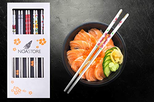 Noa Store 10 Stainless Steel Chopsticks Chop Sticks Beautiful Gift Set Assorted