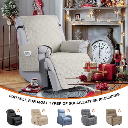 Image of VANSOFY 100% Waterproof Recliner Chair Covers, Recliner Cover Non-Slip Dog Chair Cover Furniture Protector Washable Slipcover with Pocket, Elastic Straps for Pets, Dogs(Beige, 23.6 inch)