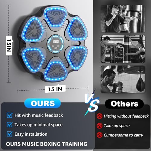 Image of Music Boxing Machine for Kids Adults, Smart Interactive Music Punching Machine with Gloves 11 Modes 9 Speeds Wall Mounted Electronic Boxing Punching Pad for Reaction Training Home Fitness Room Game