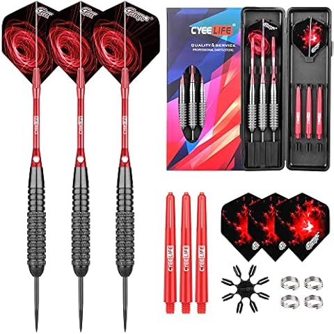 CyeeLife Steel Tip Darts Set with Case 22 Grams,Flight Protectors,Aluminium shafts&PVC Shafts with Metal O Rings Cover