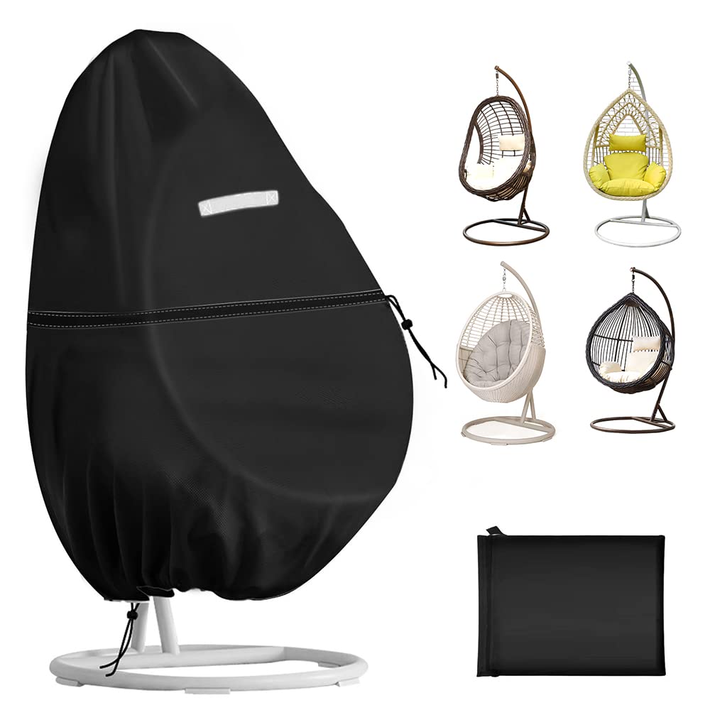 Czyan Black Egg Chair Cover Waterproof Heavy Duty, Patio Hanging Egg Chair Cover 420D Oxford Heavy Duty Egg Chair Covers, For Swing Chairs (190 X 115Cm)
