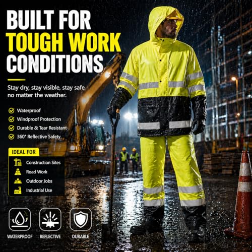 Image of Rain Suit For Men & Women Waterproof Heavy Duty Rain Gear Reflective Jacket for Fishing Outdoor Work Raincoats