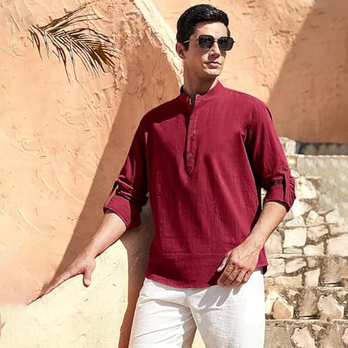 Image of Beige Color Cotton Blend Mandarin Neck Short Kurta Straight Kurta for Men (S)