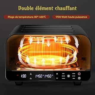 Four à pizza électrique - 6 programmes, 1700 W, température maximale 450 °C, idéal pour les pizzas de 32 cm - 5 en 1 : pizza, grill, maintien au chaud, cuisson et pâtisserie