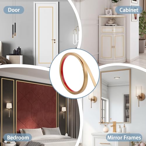 Matte Gold Peel and Stick Wall & Molding Trim, Flexible DIY Strip for Mirror, Floor, Cabinet, Ceiling, Tile Edge (16.4 ft x 0.4 inch) - Image 5