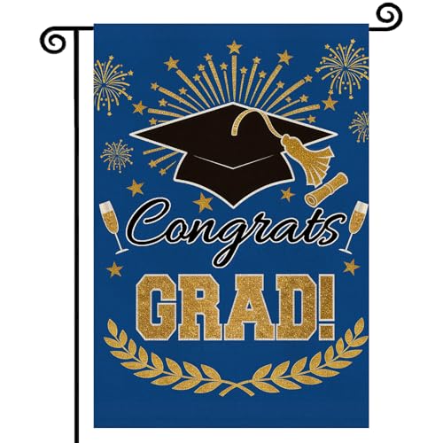 Congrats Graduation Garden FlagDiploma Cap Garden Flag 18x12in Double Sided Graduation Ceremony Sign School College Ceremony Party Outdoor Home Decoration