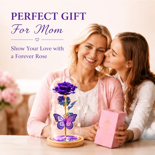QUNPON Rose Birthday Gift for Mom: Light-Up Purple Butterfly Keepsake - Image 2