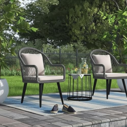 Image of LOCCUS 3-Piece Outdoor Patio Bistro Set - All-Weather Wicker Rattan Chairs with Soft Cushions & Glass Side Table for Backyard, Balcony & Deck (Grey & Beige)