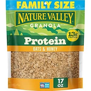 Nature Valley Protein Granola, Oats and Honey Granola, Resealable Snack Pouch, Family Size, 17 oz