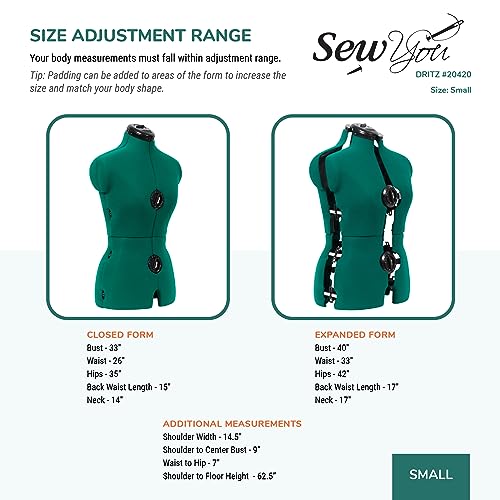 Dritz Sew You Adjustable Dress Form - Small/Medium Sizes US 4-12 - Female Clothing Mannequin for Sewing, Fitting, and Draping - Pinnable Sewing Mannequin with 12 Dials for Fitting + 360 Hem Guide by Dritz - Image 3