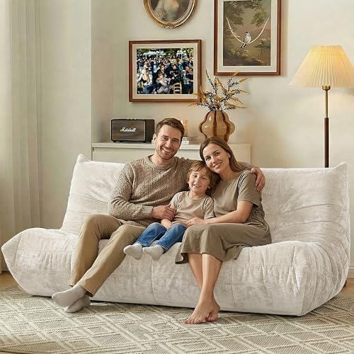 Image of HABUTWAY Giant Bean Bag Chairs Lazy Sofa for Adults,3 Seater,Beige