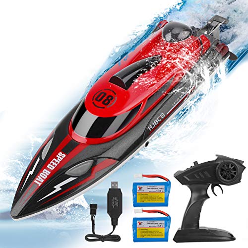 Innovateking HJ808 RC Boat Remote Control Boat RC Racing Boat 2.4Ghz High Speed Boat for Waters and Lakes Adult Children Kids Gift Present Red 2 Batteries Version