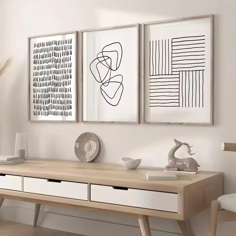 weiyiwang Set di 3 poster astratti minimalisti in bianco e nero su tela per soggiorno e camera da letto, decorazione moderna per la casa (50x70 cm x 3/cornice)