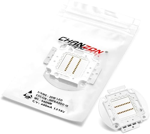 CHANZON Chip LED de alta potencia 20 W infrarrojo (IR 940 nm/entrada 600 mA/DC 12 V - 14 V/20 vatios) SMD COB luz emisor diodo componentes 20 W