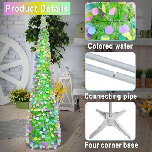 Árboles artificiales de interior de 1.5m, decoración de Pascua plegable con purpurina colorida 5