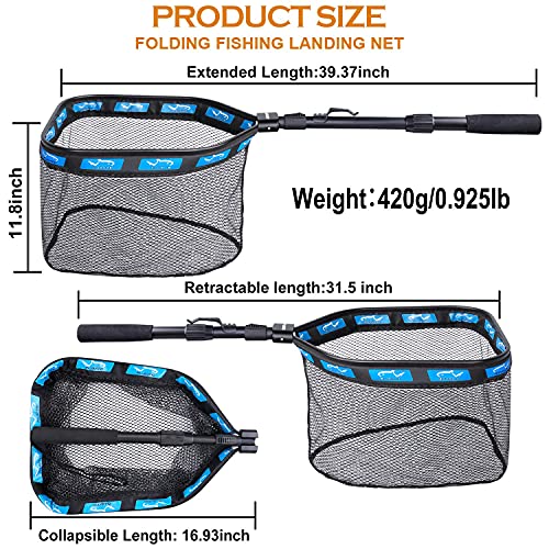 Plusinno Floating Fishing Net For Steelhead, Salmon, Fly, Kayak, Catfish, Bass, Trout Fishing, Rubber Coated Landing Net For Easy Catch & Release, Compact & Foldable For Easy Transportation & Storage #TOP2