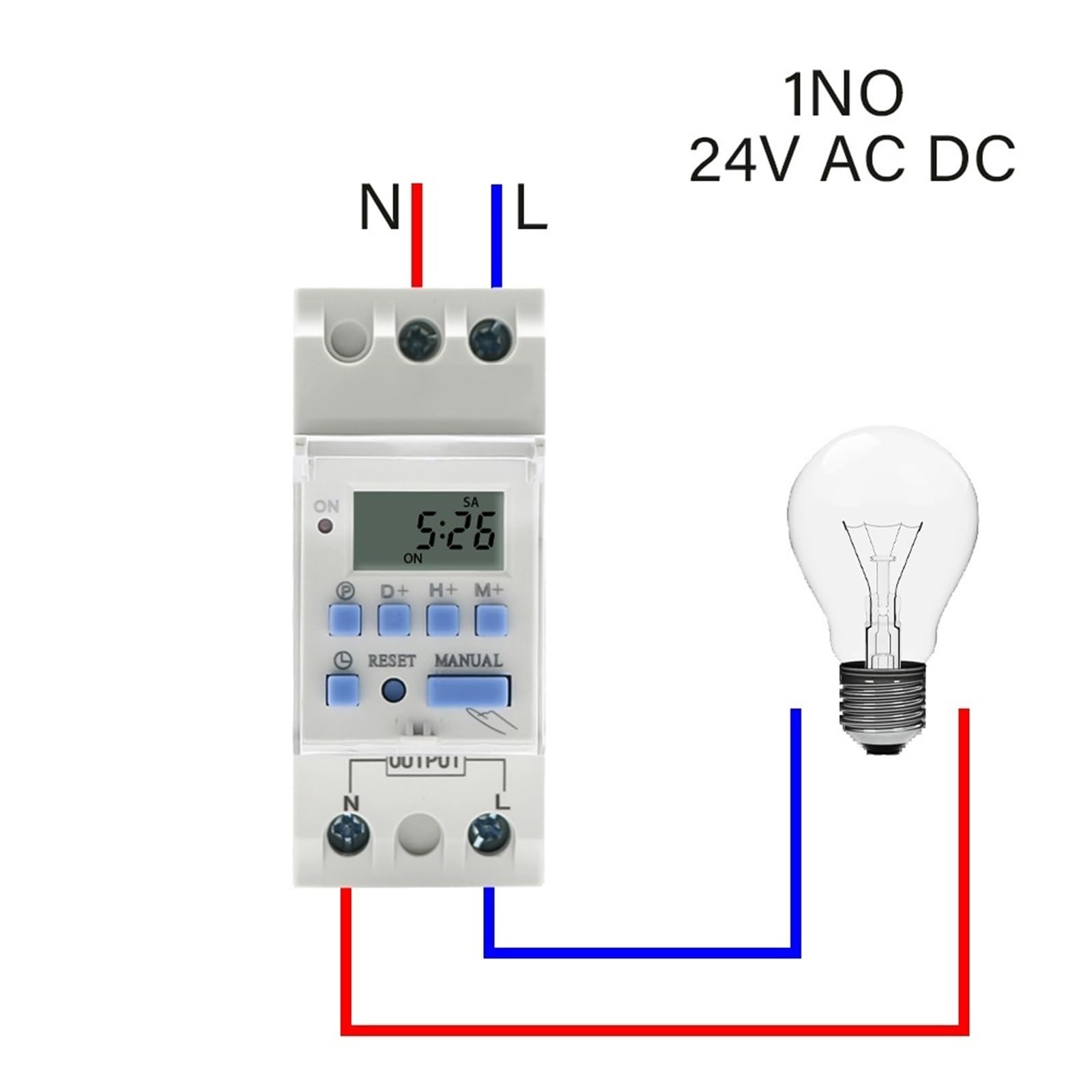 2 przewody tygodniowe, 7 dni, programowalny cyfrowy wyłącznik czasowy, przekaźnik czasowy, sterowanie AC 220 V, 230 V, 12 V, 24 V, 48 V, 16 A, 1 sztuka (30a, 1NO 24 V AC DC)