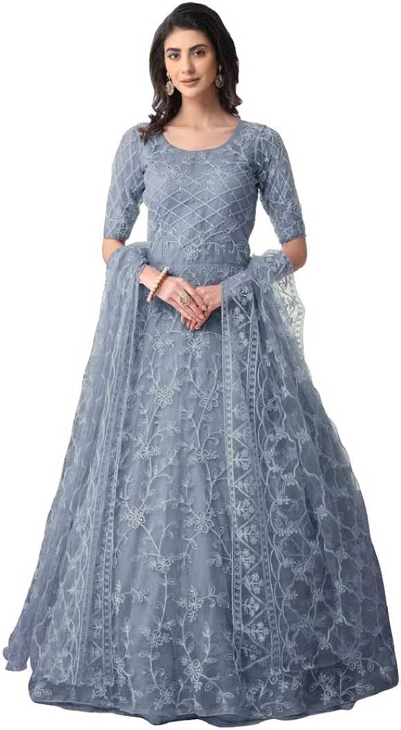 Women's Net Embroidered GreySemi Stitch Gown(PL-Chain_Semi Stitch)-image-48