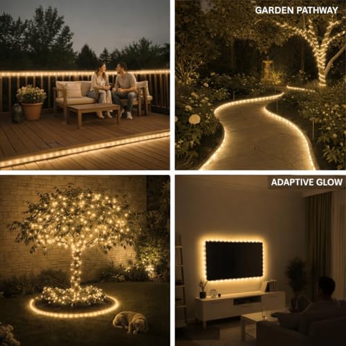 Image of 5 Meter Waterproof LED Strip Light Warm White | Flexible LED Rope Light, Energy Saving Strip, False Ceiling Light, Bedroom Decor, Diwali Decoration, Indoor Outdoor Lighting