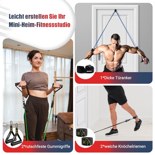 GYMERK Resistance Bands Set, Expander Fitness Mit Gummigriffe, Trainingsplakat, Knöchelriemen, Türanker, Tragtasche, 5er Verschiedene Widerstandsstufen Ideal für Krafttraining