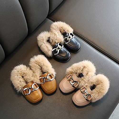 Toddler Little Kids Dress Shoes Velour with Fur Girls Boys Loafers Leather Warm Daily Walking Dress Flats Moccasin Boat Shoes for Girls(6.5 M US Toddler,Black) | Image 3
