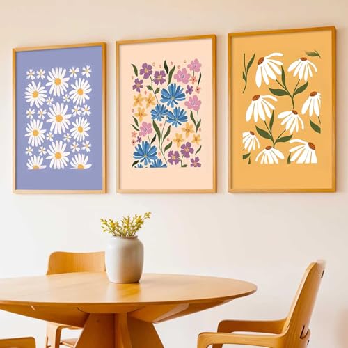 Image of kotart Home Decor Floral Painting Decorative Wall Art | Aesthetic Poster With Frame For Living Room Bed Room Hotel Wall Decor Digital Reprint Set of 3 (10X13 inch)