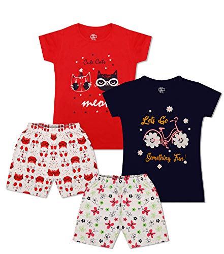 Image of MIST N FOGG Girls Half Sleeve Printed Tshirt and Shorts