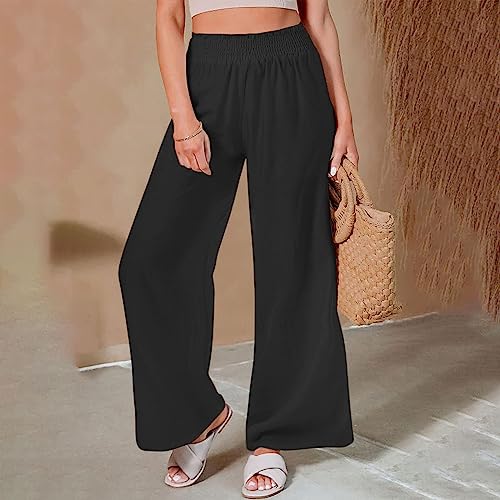 Womens Linen Trousers Pants for Women Loose Fit High Cut Flared Wide Leg Summer Fall 20252