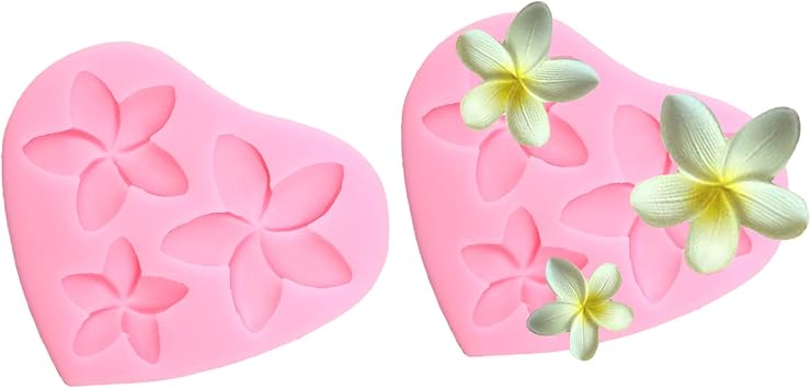 2 PCS Frangipani Plumeria Flower Floral Silicone Mold DIY Gum Paste Candy Chocolate Handmade Ice Cream Fondant Mold Pudding Desserts Cupcake Cake Topper Decoration Crystal Jelly Shots